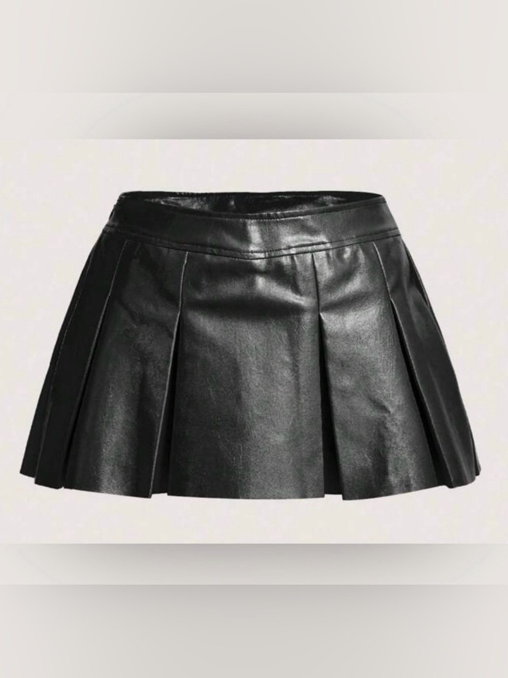 SHEIN Black Faux Leather Pleated Mini Skirt Skort Size Medium